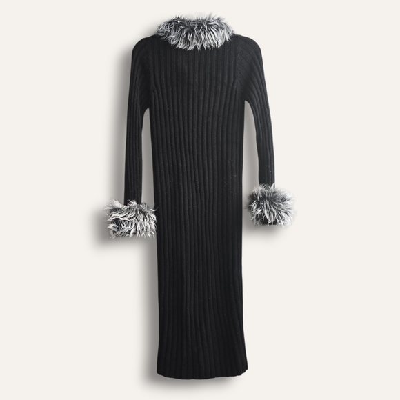 Y2k Charlotte Russe Penny Lane Faux Fur Trim Maxi Cardigan - Black (XS/S) - Picture 2 of 10